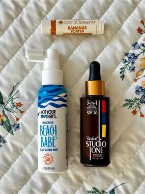 Brand New Set of Vacation Suncare Skincare Products, Bronzer & Chapstick